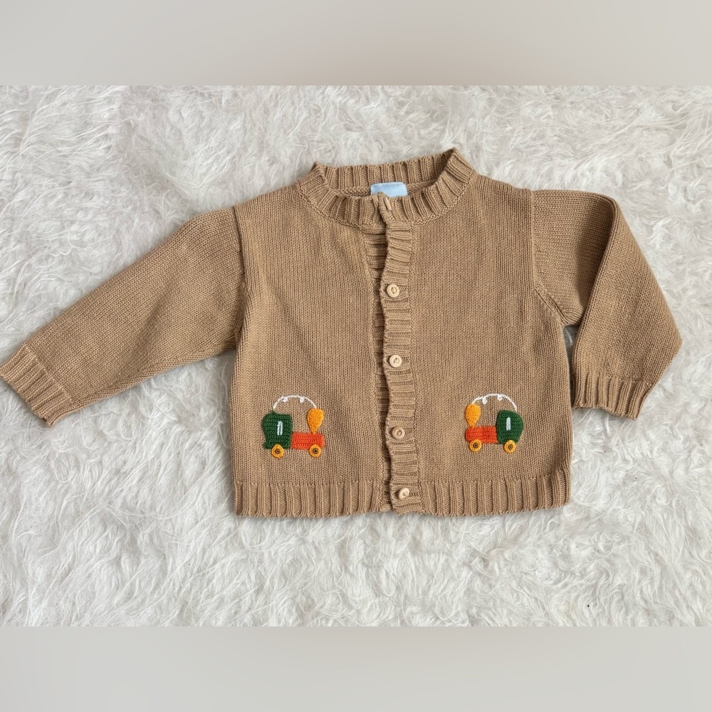 Bella Bliss Baby Cozy Tan Knit Train Cardigan